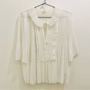 Aritzia Wilfred Sheer Pleated Blouse Small white tie neck